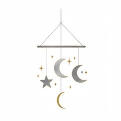 Celestial Baby Mobile with Silver and Gold Stars and Moons Decoration on White