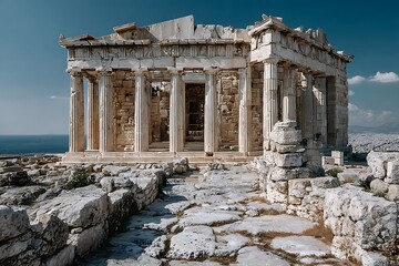 Historic Parthenon architecture with marble stone details high resolution picture