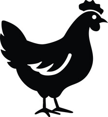 Flat Isometric Vector of Chicken and Rooster Silhouettes – Farmyard Wildlife Minimalist Black and White Illustration