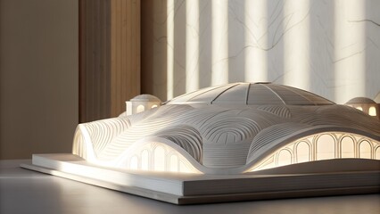 illuminated architectural model futuristic dome structure indoor setting
