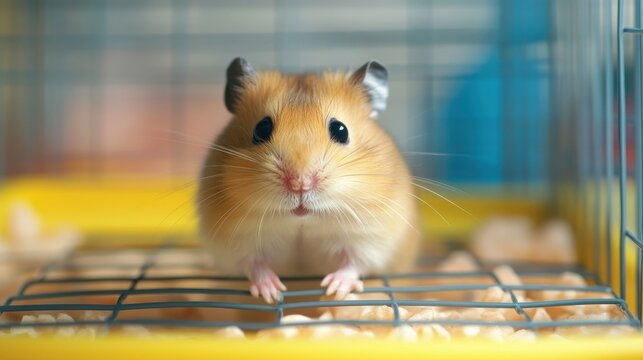 Close-up of a hamster in a cage.
