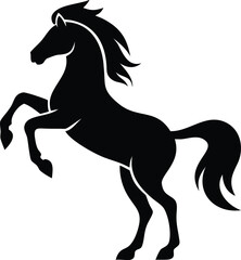 Flat Isometric Vector of Rearing Horse Silhouette – Minimalist Black and White High Contrast Illustration