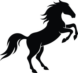 Flat Isometric Vector of Rearing Horse Silhouette – Minimalist Black and White High Contrast Illustration