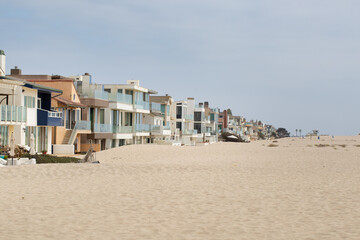 Oxnard, Ventura County, CA, California, August 28, 2025: Hollywood Beach Ocean View with Beach Sands, Homes, Houses, Palm Trees during Sunny Day