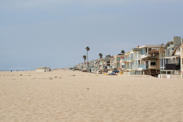 Oxnard, Ventura County, CA, California, August 28, 2025: Hollywood Beach Ocean View with Beach Sands, Homes, Houses, Palm Trees during Sunny Day