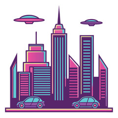 Fototapeta premium Futuristic cityscape with flying vehicles and glowing neon buildings flying cars neon lights
