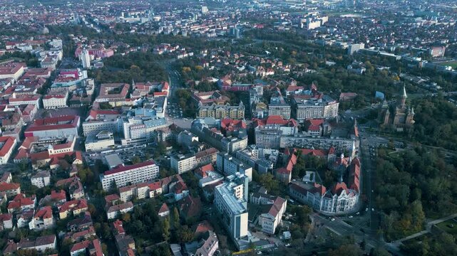 Aerial panorama  view of the city Timisoara in Romania on a sunny day in autumn.