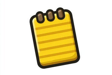 Yellow notepad with lined pages.  Simple cartoon style illustration of a notepad, angled slightly, with a yellow background and horizontal lines.  Dark brown rivets or fasteners