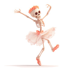 Cute skeleton dancing on white background. Illustrations for Halloween