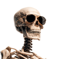 Skeleton wearing sunglasses on white background. Illustrations for Halloween