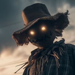 Halloween scarecrow with glowing eyes. Illustrations for Halloween