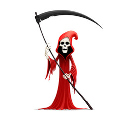 Cartoon grim reaper with scythe, white background. Illustrations for Halloween