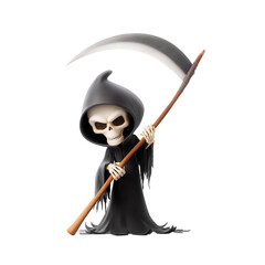 Cartoon grim reaper with scythe, white background. Illustrations for Halloween