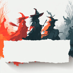 Halloween banner with witches, white background
