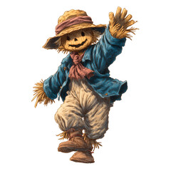 Cartoon scarecrow waving on white background. Illustrations for Halloween