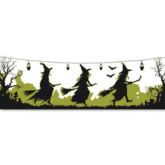 Halloween banner with witches, white background