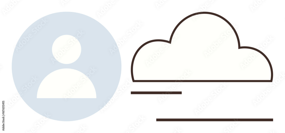 Poster user profile icon beside a simple cloud shape with connecting lines. ideal for login, cloud storage,