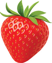 Single Red Strawberry with Green Leaves Detailed Illustration