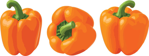 Three Orange Bell Peppers Isolated White Background