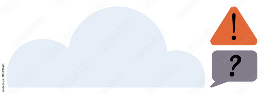 Poster cloud shape paired with a warning triangle and speech bubble with a question mark. ideal for communi