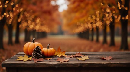 halloween-themed empty wooden table for product display with festive autumn background | product display, thanksgiving, halloween, autumn, table theme