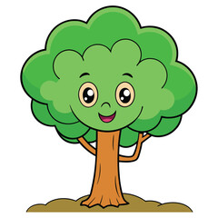 Fototapeta premium Cheerful Cartoon Tree With Green Leaves And A Wide Open Mouth Smile character smiling