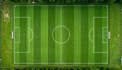 High-angle view of a soccer field.  Green, well-maintained