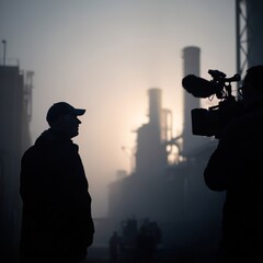 A distribution centre worker being interviewed silhoutted