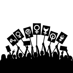 Silhouettes of women at a protest, advocating for feminism and gender equality.