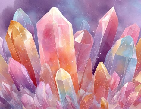 Cluster of vibrant, prismatic crystals