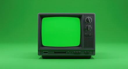 Retro TV with Green Screen Vintage Television Mockup old chroma key 3d rendering technology electronics broadcast media display appliance