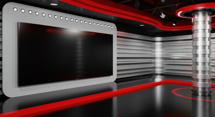 Modern TV Studio Set Design Red and Black Theme television studio broadcast design news set media background 3d rendering virtual set backdrop