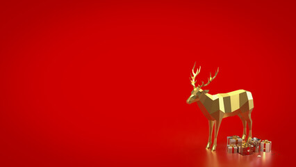 The Gold Deer and Gift box for Holiday concept 3d Rendering.