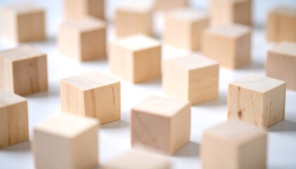 Light beige wooden blocks arranged in a pattern on white surface