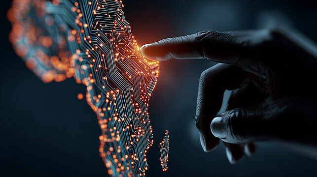 digital map of africa and hand of african scientist - concept of technological growth	