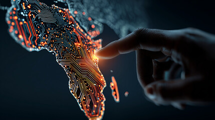 digital map of africa and hand of african scientist - concept of technological growth 