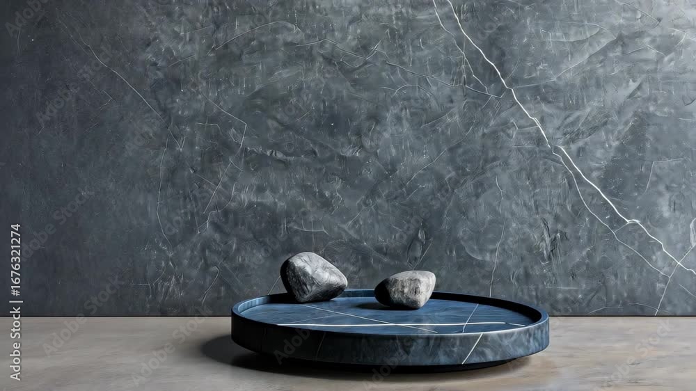 Poster stone and texture: the artistic composition captures a modern minimalist setup of natural stone elem