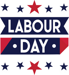 Happy Labour Day 3D Text Render – Patriotic Red White Blue Stars, Minimalist Modern Typography, High Quality Illustration