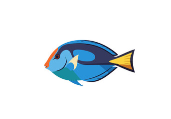 Obraz premium Vibrant blue tropical Blue Tang fish with striking yellow and black markings. A colorful marine creature, ideal for aquatic designs and educational content