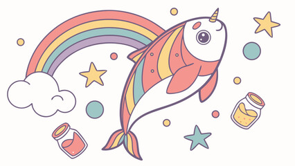 Playful Peaceful  Catfish design with Pastel Rainbow shades in a Rainbow setting