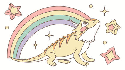 Cute SVG of a Playful  Bearded Dragon in Pastel Rainbow colors, placed in a Rainbow setting