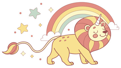 Creative SVG: Amused  African Lion in a Pastel Rainbow colored Rainbow theme