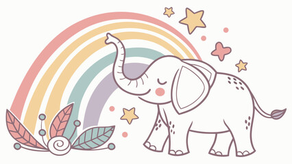 Delightful Bashful  African Bush Elephant in a Rainbow scene – Pastel Rainbow vector illustration