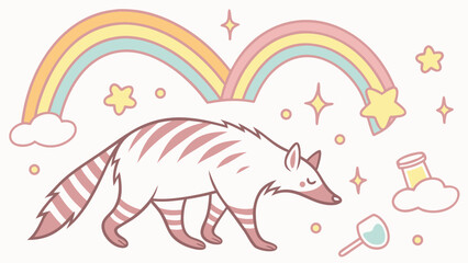 Playful Content  Aardwolf design with Pastel Rainbow shades in a Rainbow setting