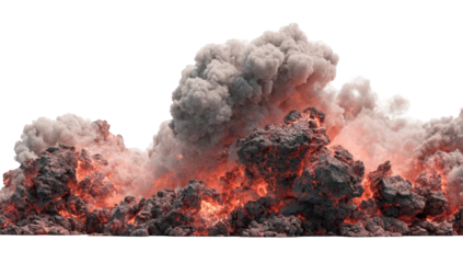 Massive explosion of fiery debris and thick smoke