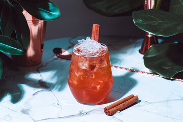 Roman holiday, alcoholic cocktail drink with italian liqueur, bitters, coffee, pineapple, lime...