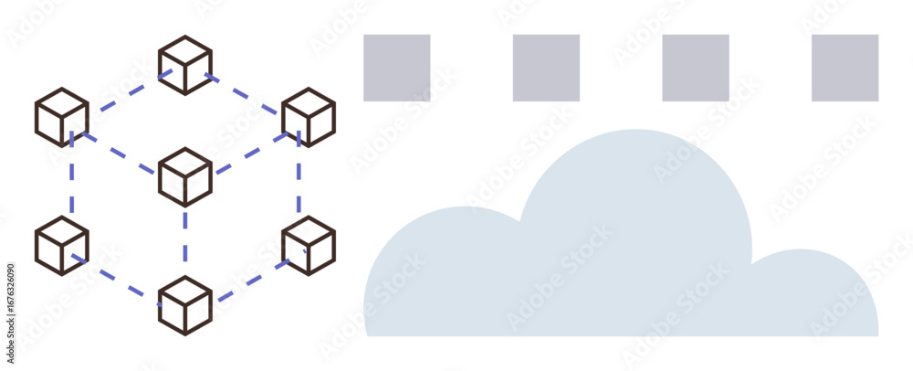 Poster interconnected cubes represent a blockchain network, linked to cloud storage. ideal for blockchain, 