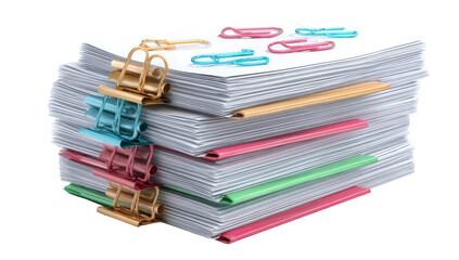Stack of papers, colorful clips