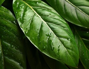 close up of wet textured leaves