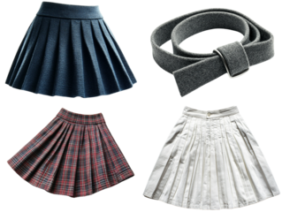 Pleated skirts and waistband isolated on white background  